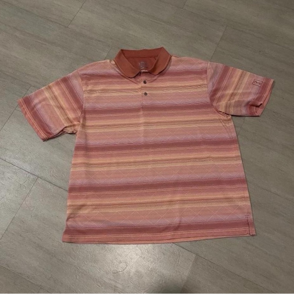 PGA Tour Men's Polo Shirt - Orange and Pink Stripes